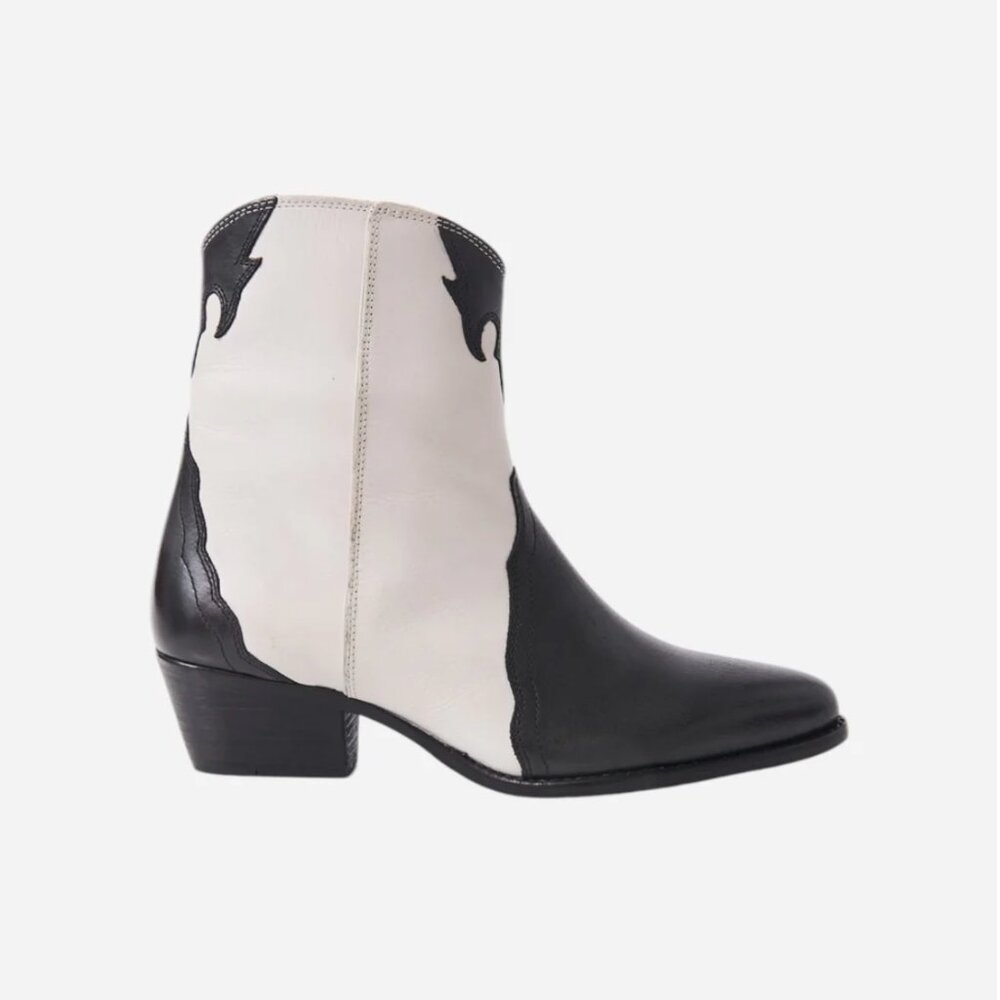 Free People Two-Tone Black and White Western Ankle Boots